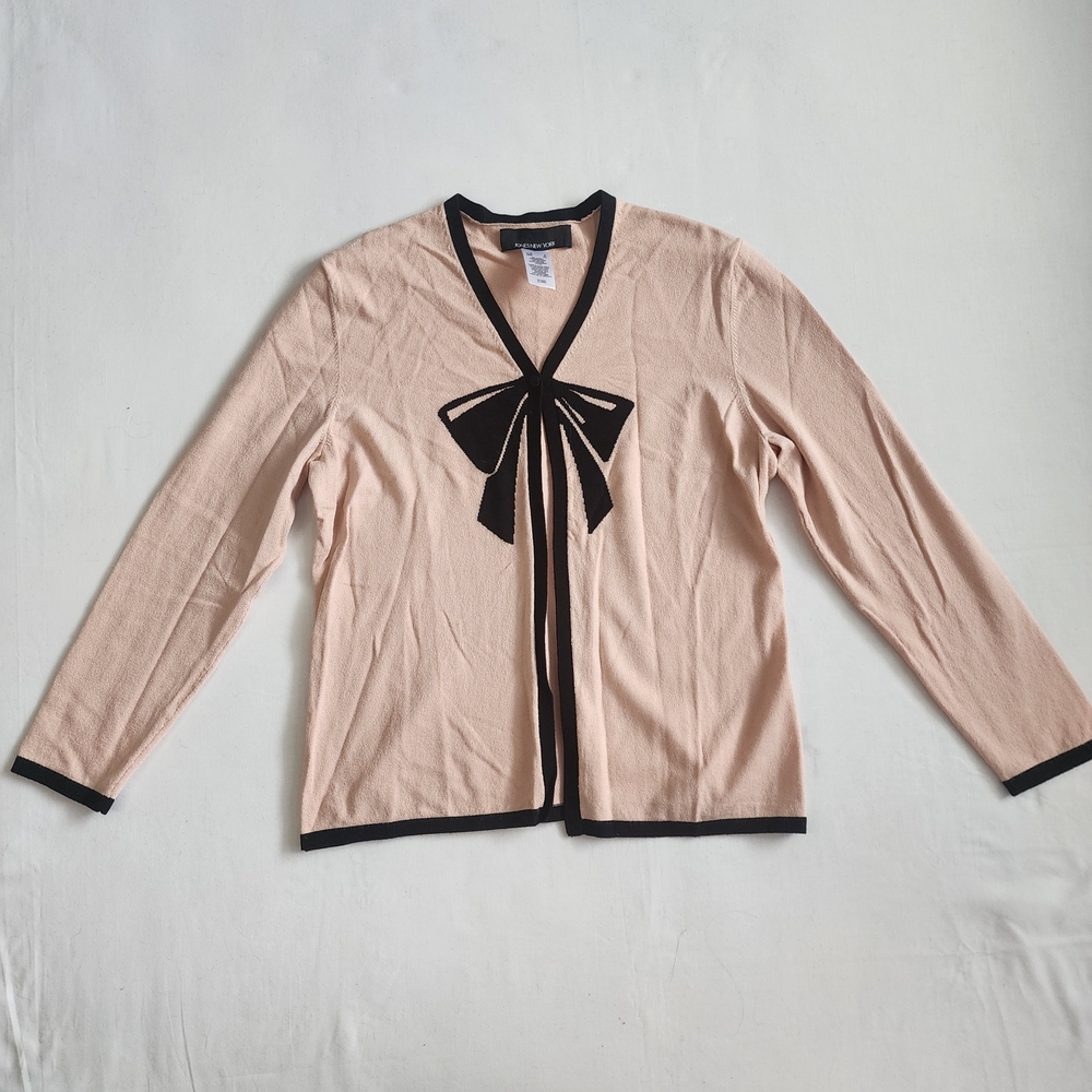 Jones New York Size S Pink Cardigan w/ Black Bow Coquette